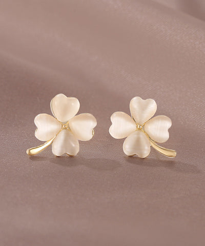 2025 新款金銅合金四葉草貓眼石耳釘