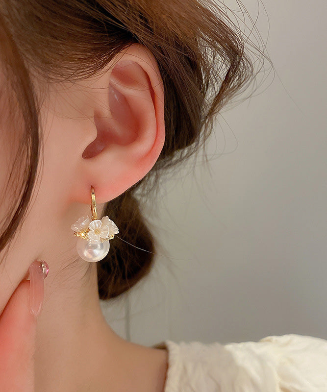 2025 新款金色銅合金鋯石珍珠花環耳環