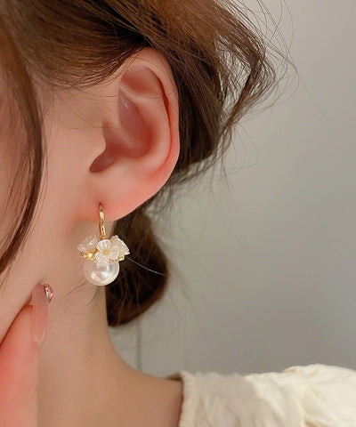 2025 新款金色銅合金鋯石珍珠花環耳環