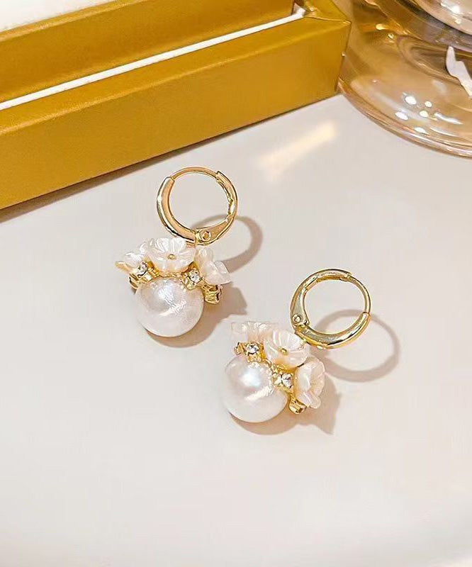 2025 新款金色銅合金鋯石珍珠花環耳環