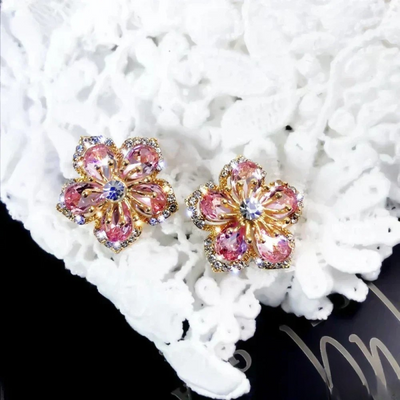 彩色鋯石耳環，純銀製