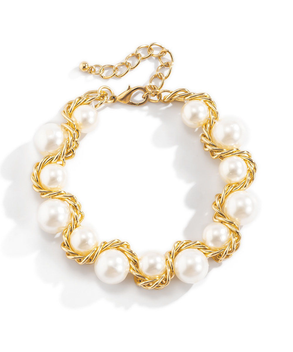 波希米亞風金色銅合金珍珠漸變珠項鍊