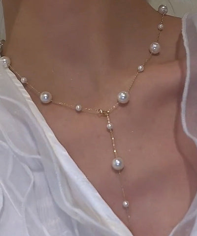 精品金色不銹鋼鍍金珍珠流蘇吊墜項鍊