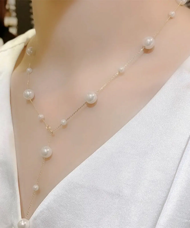 精品金色不銹鋼鍍金珍珠流蘇吊墜項鍊