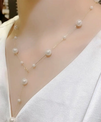 精品金色不銹鋼鍍金珍珠流蘇吊墜項鍊