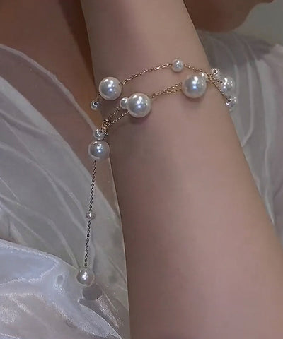 精品金色不銹鋼鍍金珍珠流蘇吊墜項鍊