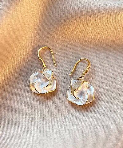 簡約金銅鍍金花卉垂墜耳環