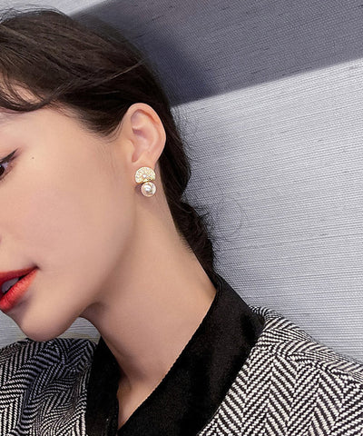 時尚18K金珍珠鋯石珍珠耳釘