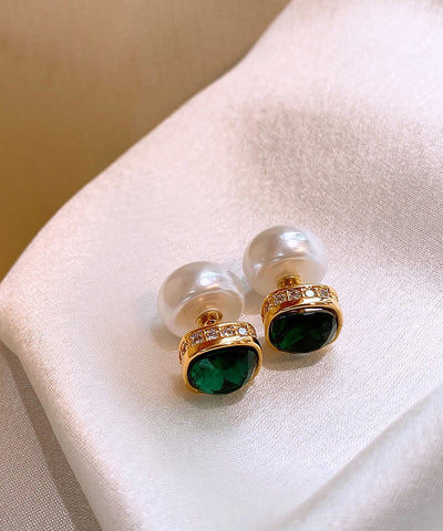 典雅白色銅合金鋯石珍珠耳釘