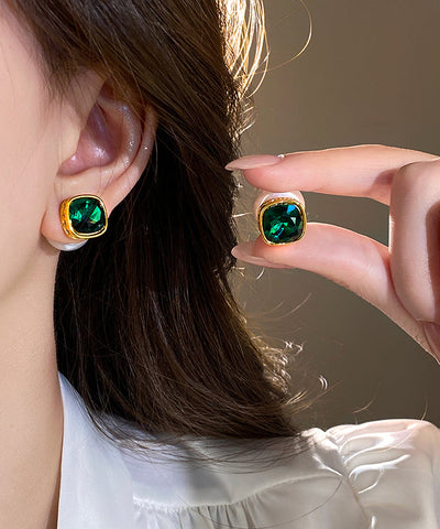 典雅白色銅合金鋯石珍珠耳釘