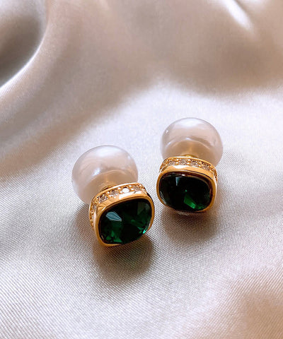 典雅白色銅合金鋯石珍珠耳釘