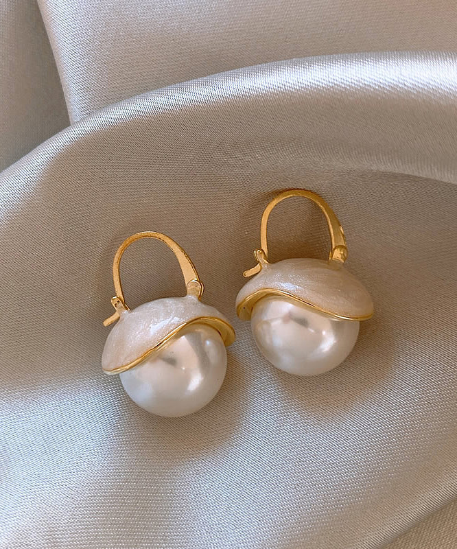 優雅白色純銀合金珍珠圈耳環