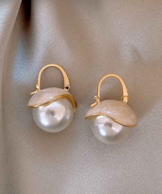 優雅白色純銀合金珍珠圈耳環