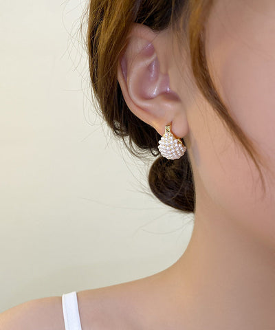 優雅金色銅合金珍珠圈耳環