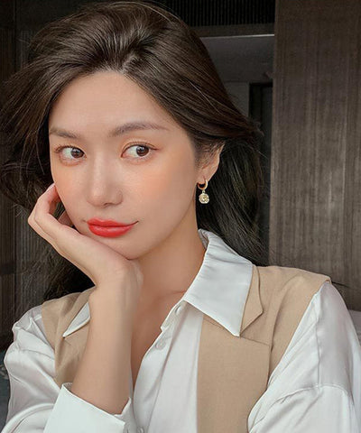 優雅的金色925純銀鍍金鋯石貓眼石垂墜耳環