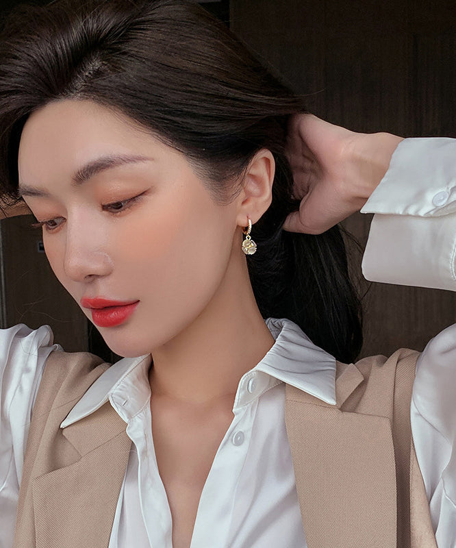 優雅的金色925純銀鍍金鋯石貓眼石垂墜耳環