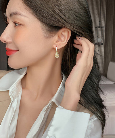 優雅的金色925純銀鍍金鋯石貓眼石垂墜耳環