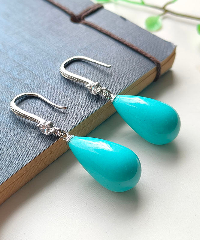 優雅的金色925純銀綠松石鋯石垂墜耳環