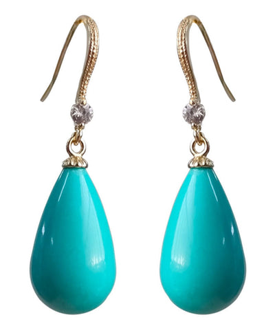 優雅的金色925純銀綠松石鋯石垂墜耳環