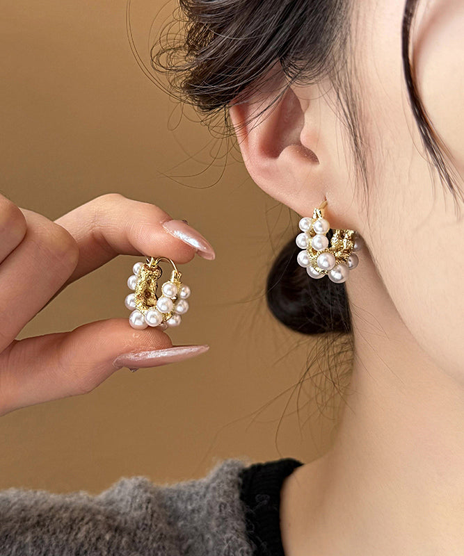 時尚白銅合金珍珠圓環耳環