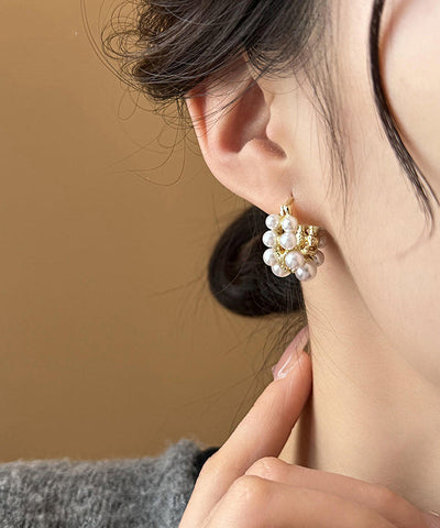 時尚白銅合金珍珠圓環耳環