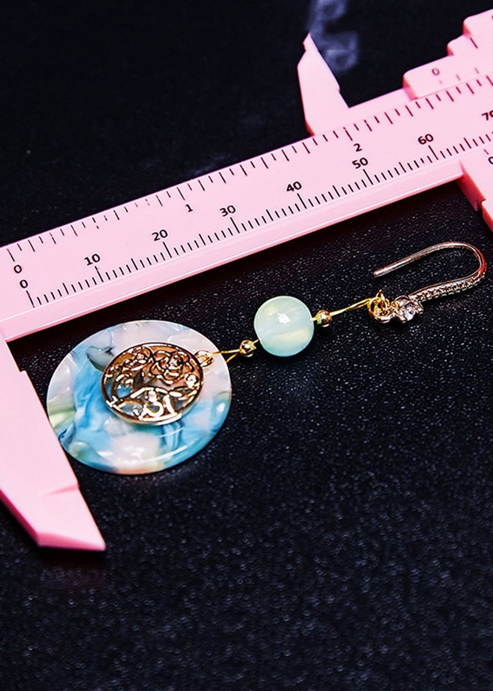 精美藍色圓形玉石民族風格垂墜耳環