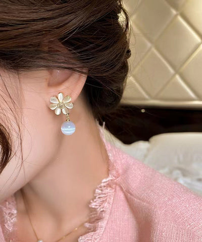 精緻香檳色銅合金花卉垂墜耳環