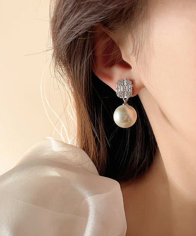 精美黃金銅合金鋯石珍珠耳釘