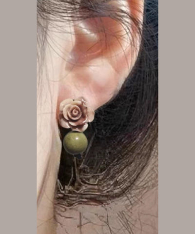 精緻淺綠銅合金扎染貝殼花卉垂墜耳環