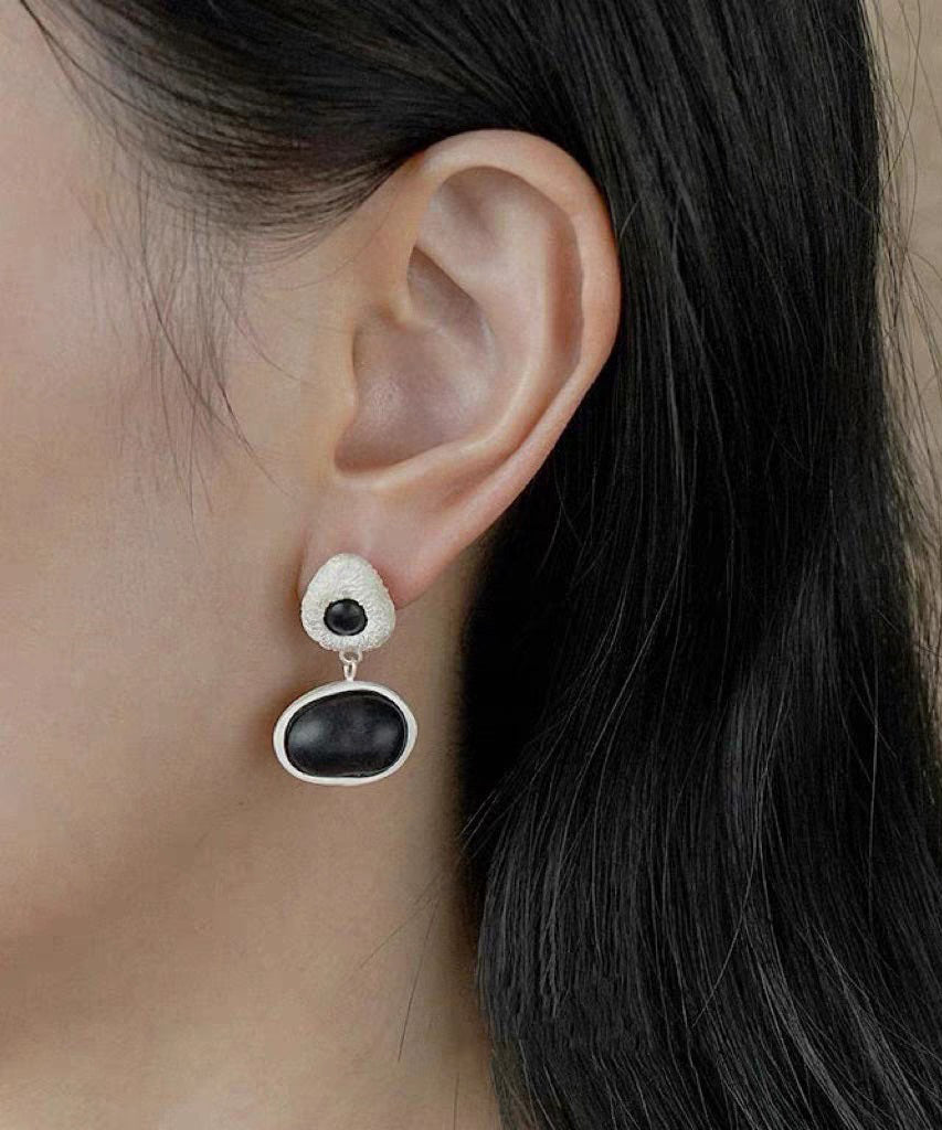 手工製作棕色打磨檀香木不對稱垂墜耳環