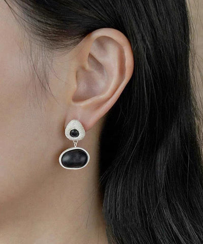 手工製作棕色打磨檀香木不對稱垂墜耳環