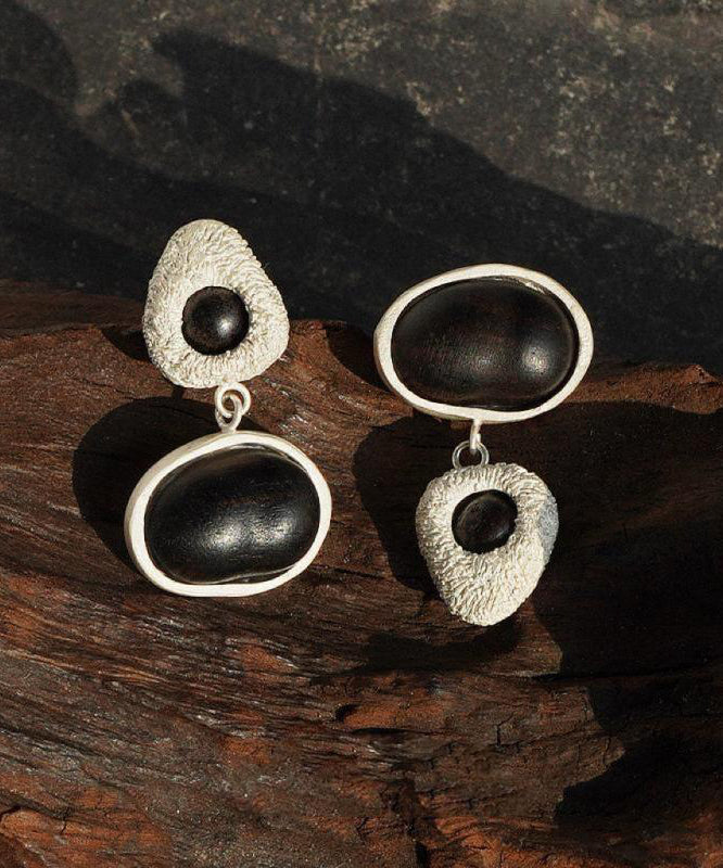 手工製作棕色打磨檀香木不對稱垂墜耳環