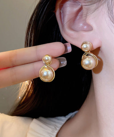 現代香檳銅鍍珍珠耳釘