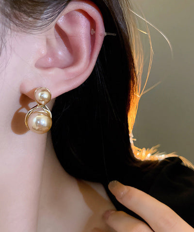 現代香檳銅鍍珍珠耳釘