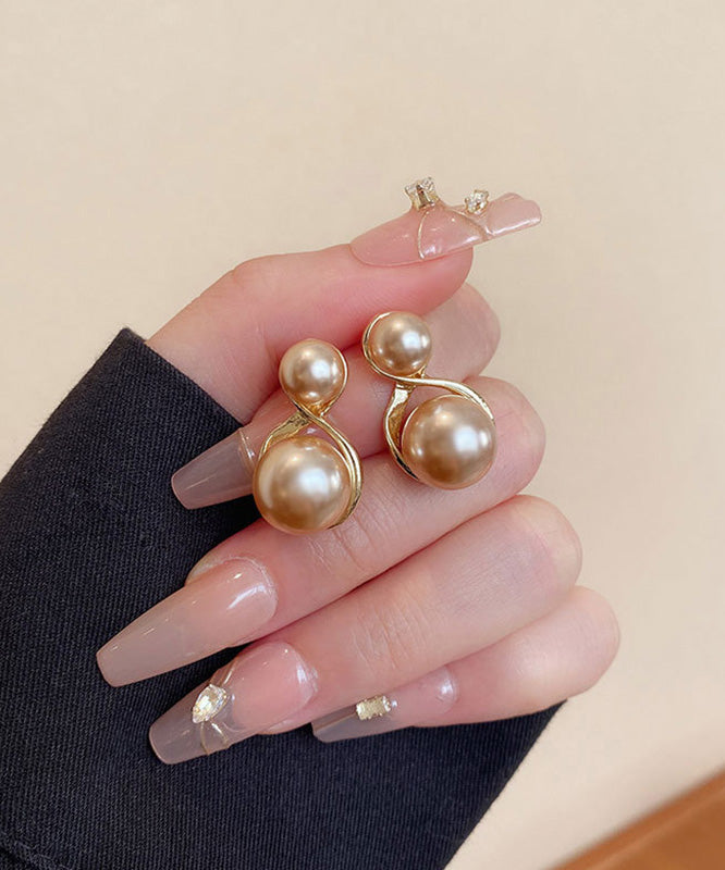 現代香檳銅鍍珍珠耳釘