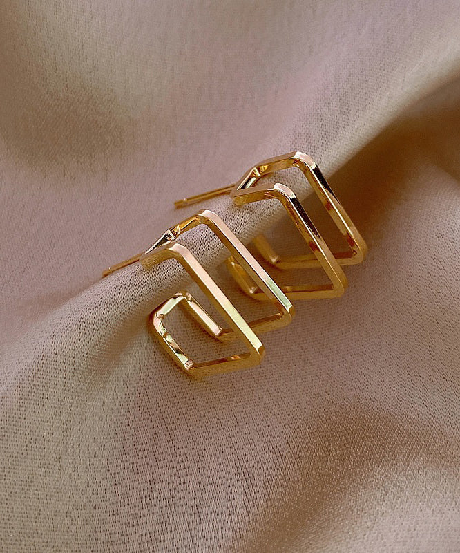 現代金色銅合金方形圈耳環