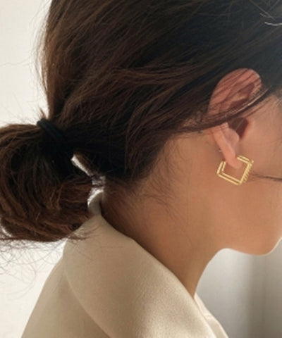 現代金色銅合金方形圈耳環