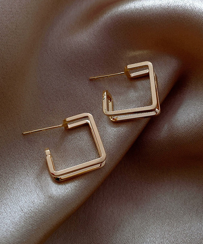 現代金色銅合金方形圈耳環