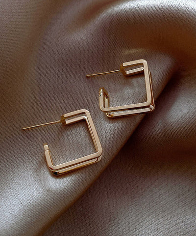 現代金色銅合金方形圈耳環
