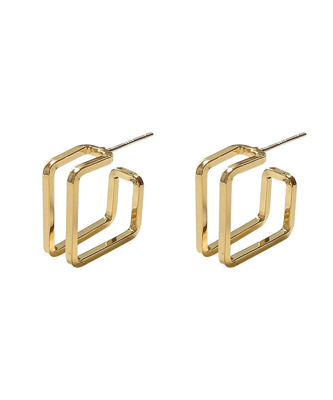 現代金色銅合金方形圈耳環