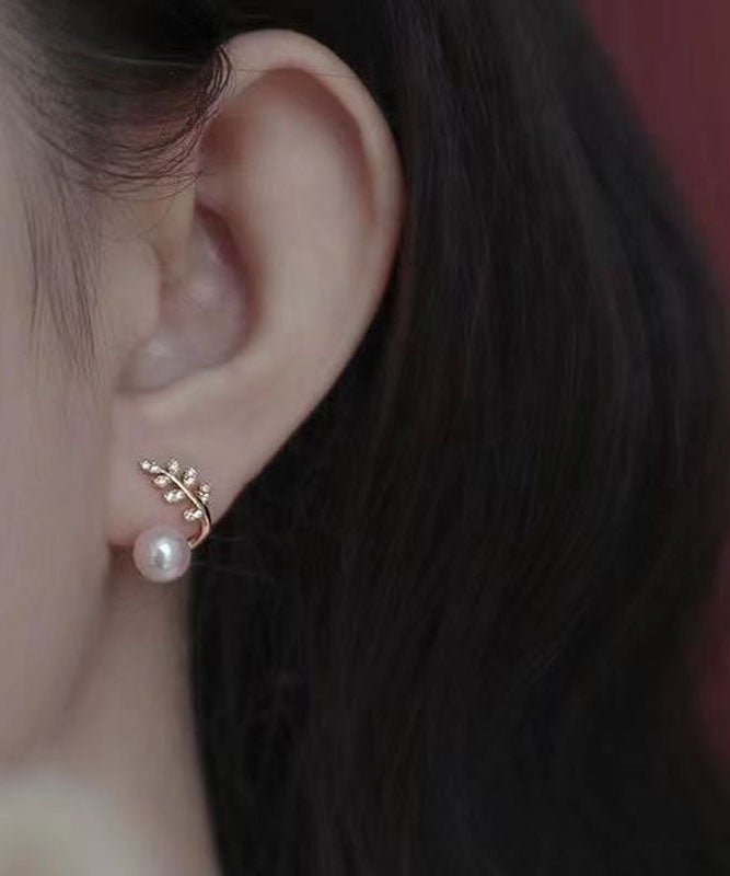 現代金色925純銀鍍金鋯石珍珠耳釘