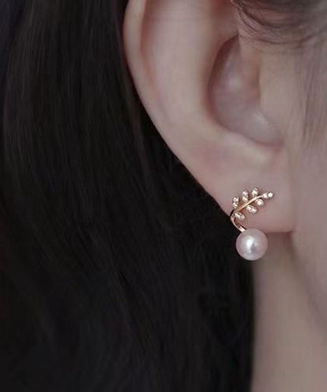 現代金色925純銀鍍金鋯石珍珠耳釘