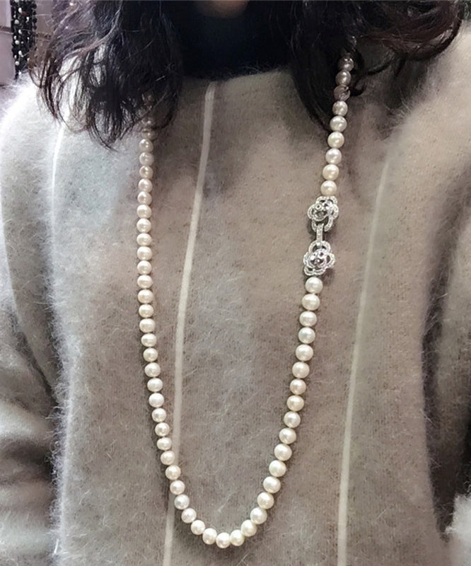 天然純銀白色長珍珠項鍊 女性婚禮