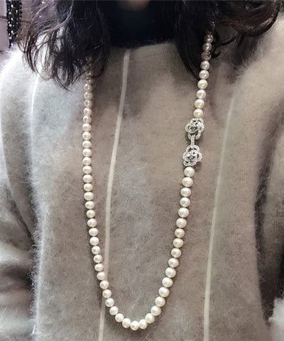 天然純銀白色長珍珠項鍊 女性婚禮