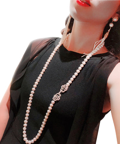 天然純銀白色長珍珠項鍊 女性婚禮