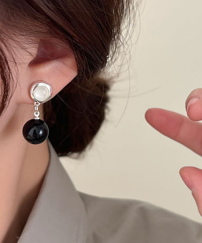 白銅鍍金珍珠垂墜耳環