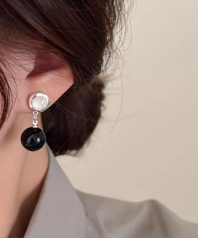 白銅鍍金珍珠垂墜耳環