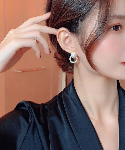 白色純銀珍珠耳釘