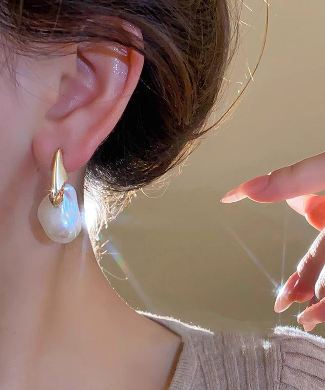 時尚金合金不對稱珍珠耳釘