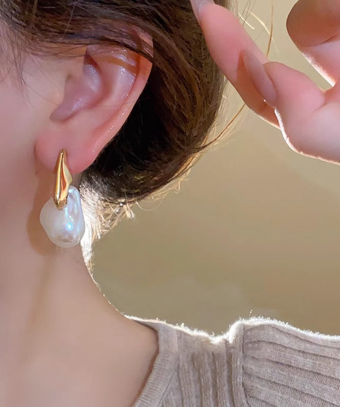 時尚金合金不對稱珍珠耳釘
